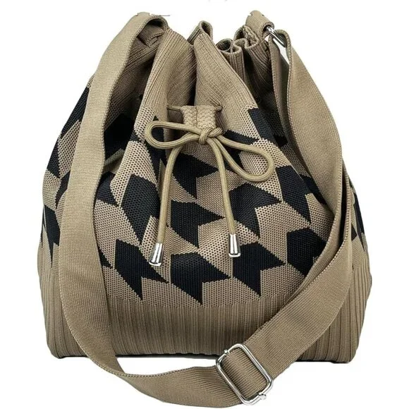 Women Knit Bucket Bag Lightweight Shoulder Crossbody Purse Stylish Trendy - Picture 8 of 8